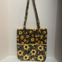 HONEY BEE SUNFLOWERS QUILTED HANDMADE TOTE BAG 