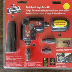 Vermont American Dual-Speed Angle Drive Kit 17172  90 Degree Drill 3/8” 1/4" NEW