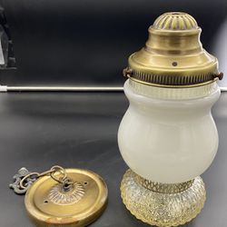 Antique 1900s Victorian Brass Swag Lamp Unique White Glass Globe