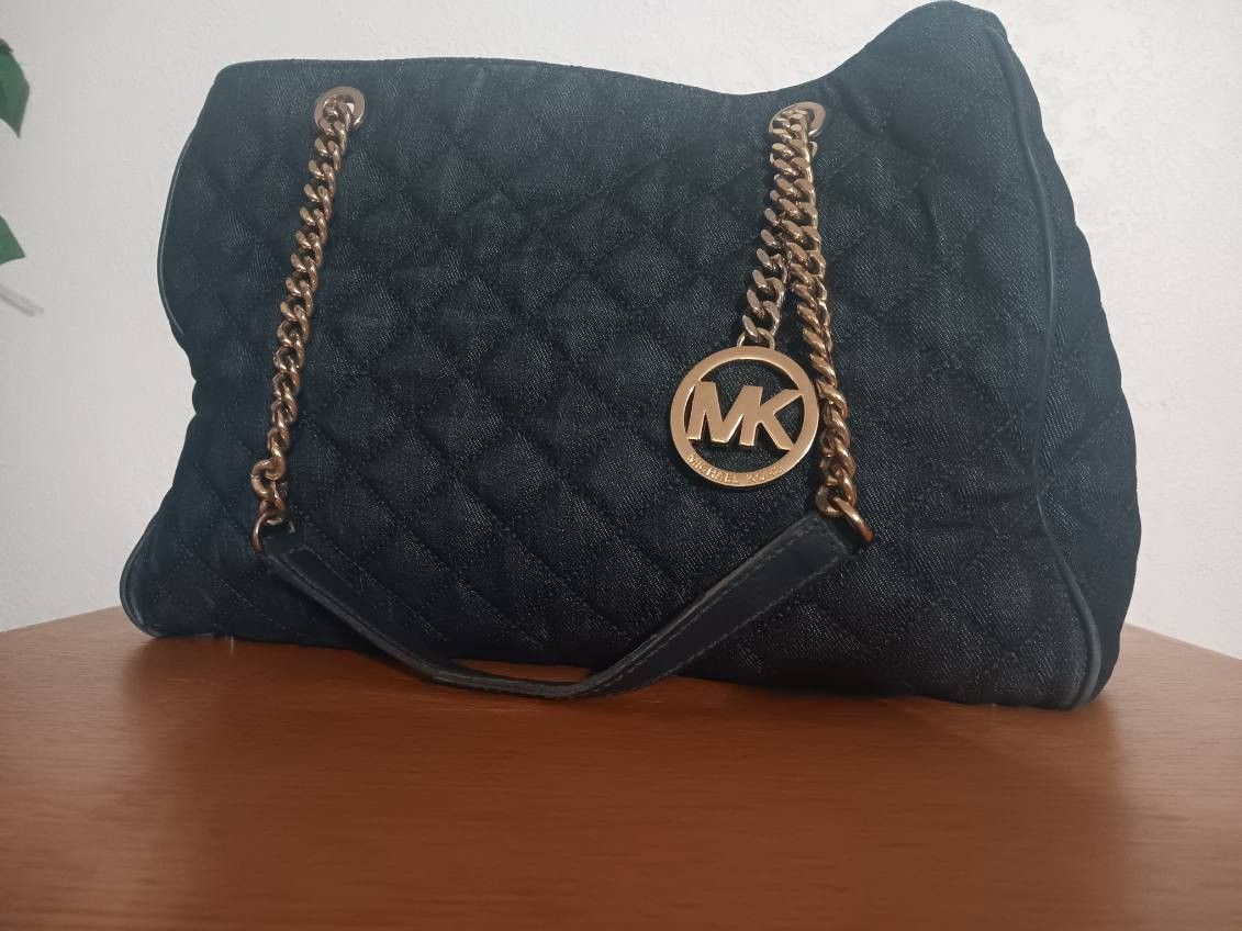 Michael Kors Dark Quilted Denim Handbag Purse Very Nice