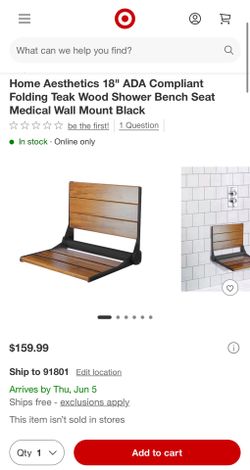 Home Aesthetics 18" ADA Compliant Folding Teak Wood Shower Bench Seat Medical Wall Mount Black