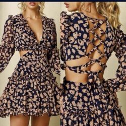 V-Neck Hollow Lace-Up Dress
