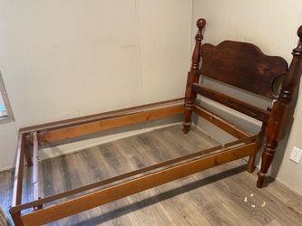 Antique Wood Twin Bed Frame with Posts