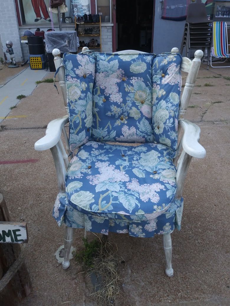 Vintage/Antique Frank & Son Wingback Arm Chair w/upholstered Blue Pillows with Gold Buttons