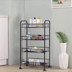 New in Box Storage Rack Trolley Cart Home Kitchen Organizer Utility Baskets (4 Tier, Black)