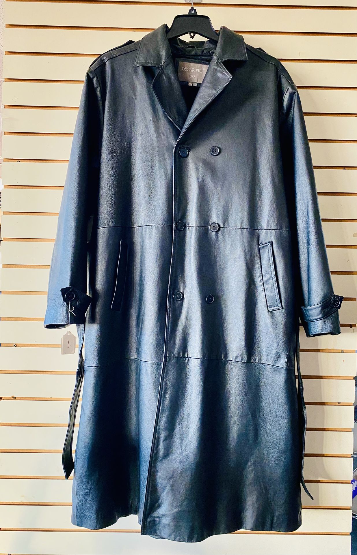 Oscar Piel 3XL Long Leather Trench Coat With Zip Out Liner