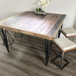 Rustic Custom Wooden Table and 4-ea Stools