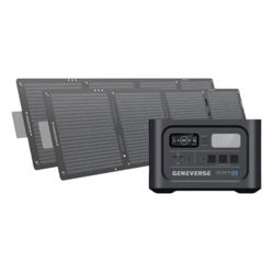 NEW Geneverse Home Power ONE PRO Generator + 2 100W Solar Panels LiFePO4 1210Wh