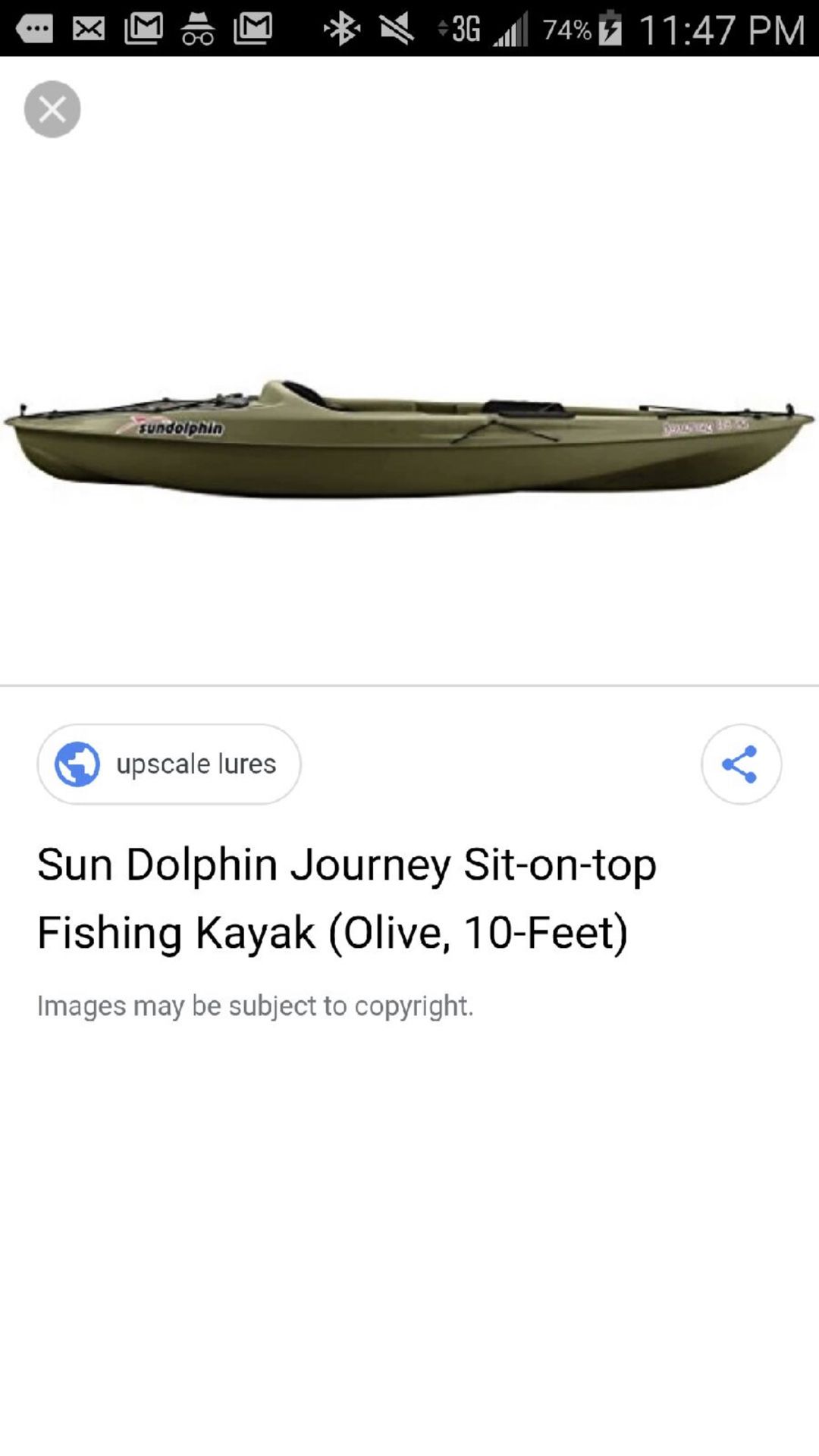 Sun dolphin Journey sit on top fishing Kayak (Olive 10ft)