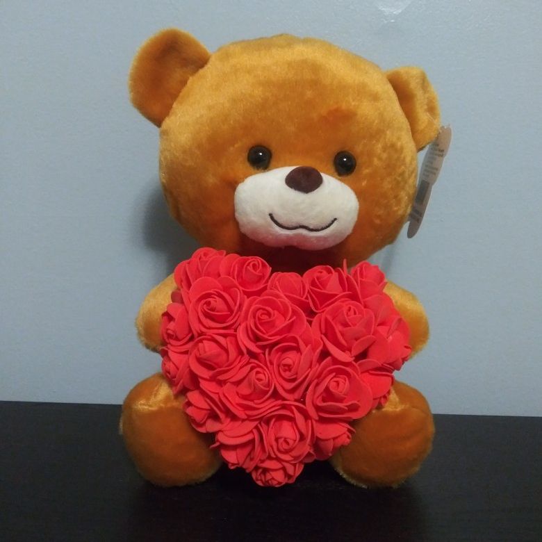 Mother's Day Teddy Bear With Red Roses Heart 