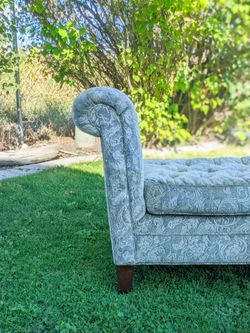 Vintage Scroll Arm Upholstered Wood Bench