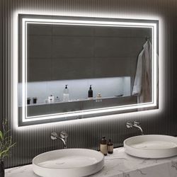 LED Bathroom Mirror with Lights 72x36, Lighted Vanity Mirror Wall Mounted with Front and Backlit, Large Anti-Fog LED Mirror for Bathroom with 3 Colors