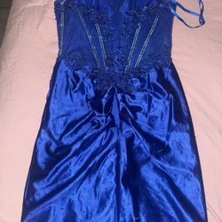 Amelia Couture Strapless Fitted Mini Dress Royal Blue