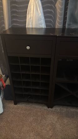 Dark Brown Wood Wine Cabinet with Drawer