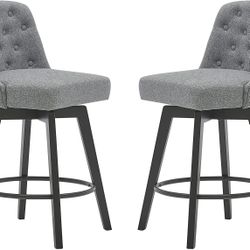 Counter Stool,26" 360 Swivel Upholstered Bar Stool with Back Set of 2,(Performance Fabric in Gray)