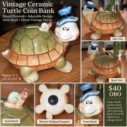 Vintage Ceramic Turtle Coin Bank w/ Snail – $40 OBO