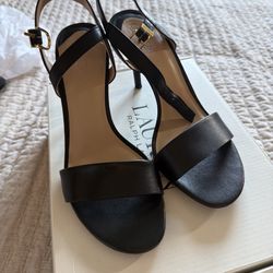 Lauren Ralph Lauren Black Leather Strappy Heels – Women’s Dress Sandals