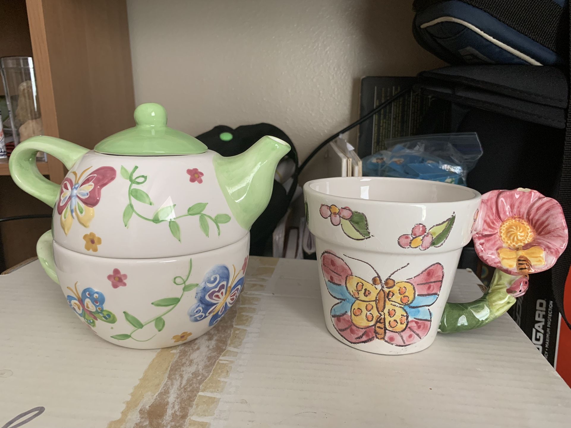 Teapot & Saucer, & Bonus Mug