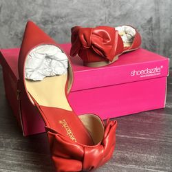 Red Leather Bow Flats size 9