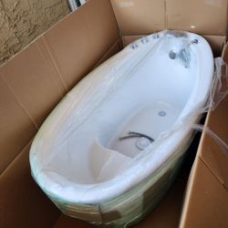 NEW !! Japanese style 59 in. Acrylic Deep Soaking Freestanding Bathtub with Faucets and Seat