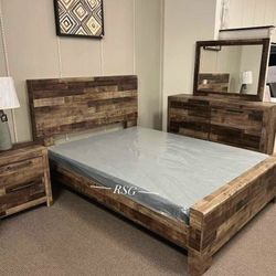 Farmhouse Style King Bedroom Furniture Set 🌟 King Bed Frame, Dresser, Mirror, Nightstand, Mattress ⭐All Size Bedroom Furniture Available 