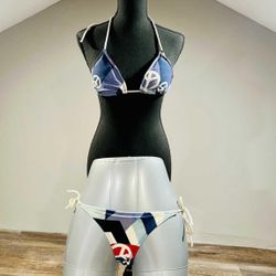 Small Blue Peace Sign Bikini Top Bottom