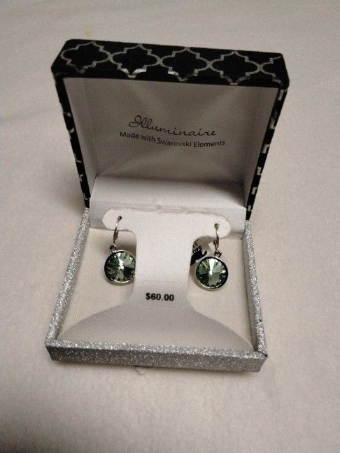 Illuminaire Emerald Green and Silver Plated Earrings  New  Price 