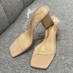 New Olivia Jaymes Women's Clear TPU Strap Block Heel Sandal Size 8.5