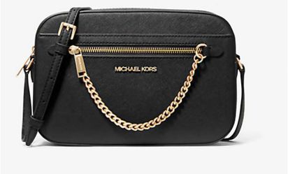 Michael Kors Two inside pockets leather East West Chain Crossbody Bag, Black/Large