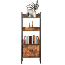 Homy Casa Vera 4-Tier Ladder Bookshelf with Removable Drawer