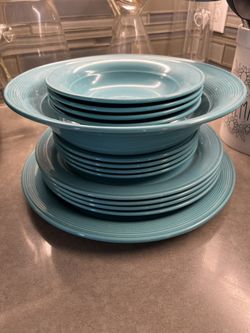 14 NANCY CALHOUN Solid Color Dark Aqua Dinner Plates Japan MINT RARE SET 