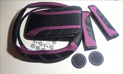 STEERING WHEEL COVER 6 PIECE SET BLACK/PURPLE