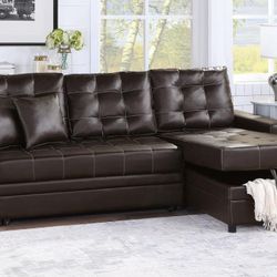 Brand New Espresso Leather Sectional Storage Sofa Sleeper 