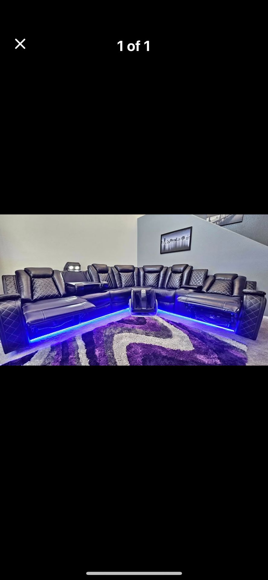 Leather Reclining Sofa Sets With LED Lights