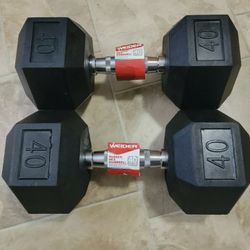 2) | NEW Weider 40 lb Rubber Hex Dumbbell Set | PAIR | Total Of 80 Lbs