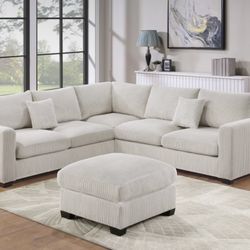 Corduroy Sectional Sofa With Ottoman