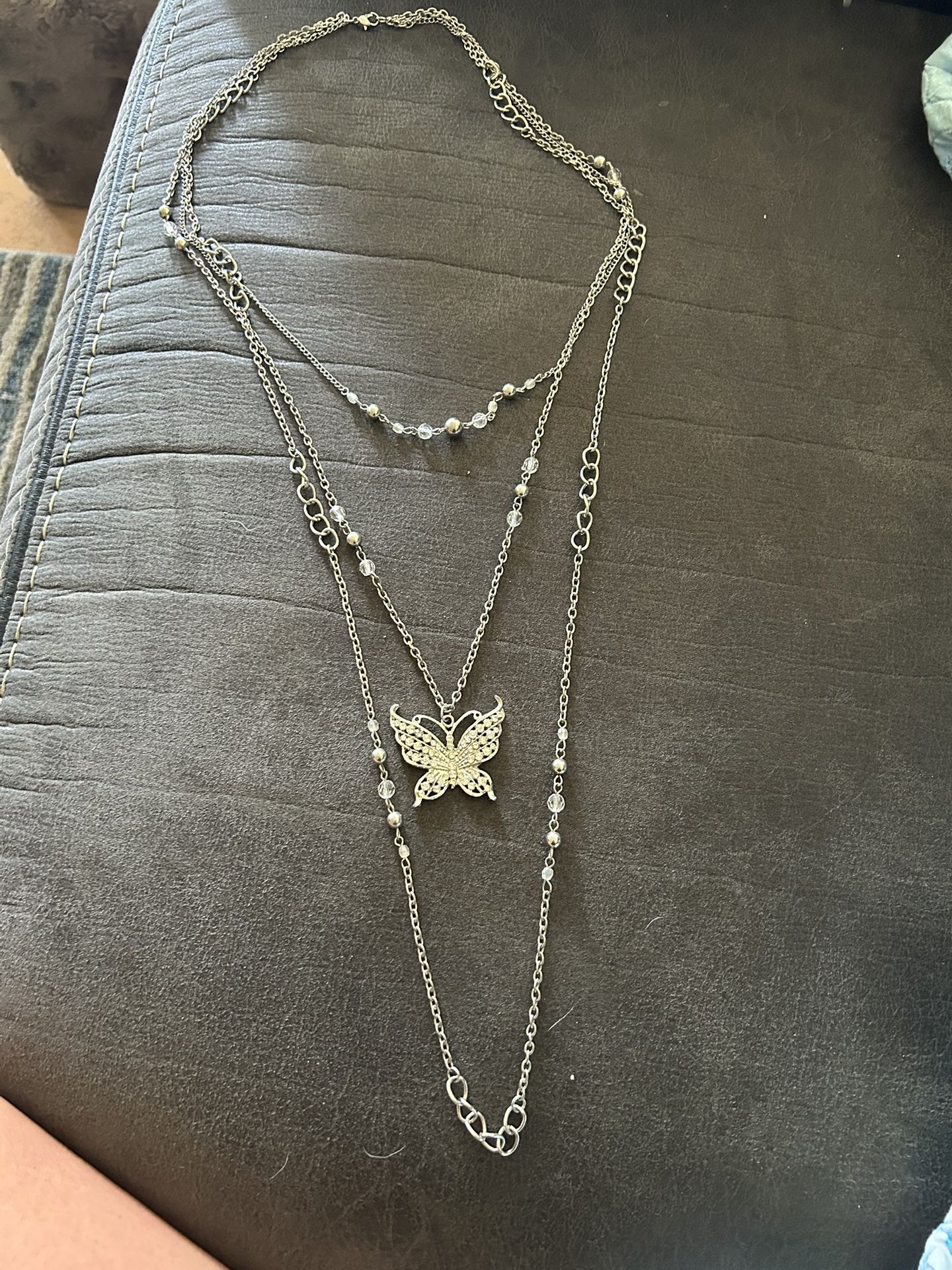 Triple Chain Butterfly Necklace