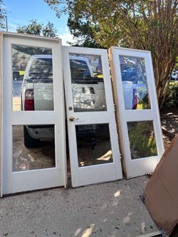 White Wood Glass Panel Exterior Doors