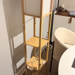     Modern Wood Floor Lamp with Shelves