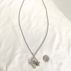 Brand New Sterling Silver 20 Inch Necklace With Sterling Silver Pendant With Cz Diamonds, Amethyst Stones And Red Garnets 