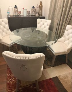 Pedestal glass table dining set