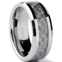 Brand New 8 mm Tungsten Carbide Carbon Fiber Comfort Fit Rings & Wedding Bands