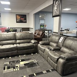 Gray Sofa & Loveseat XL Seats w/ Recliners