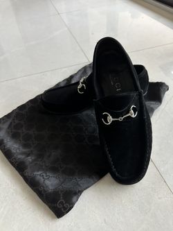 Gucci Authentic Suede Leather Silver Bit Men’s Loafers