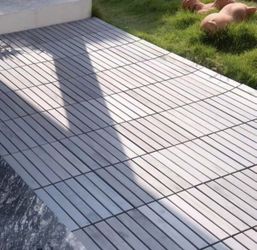 12 in.x12 in. Gray Square Acacia Wood Interlocking Flooring Deck Tiles Striped Pattern Outdoor For Patio(Pack of 40 Tiles)