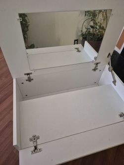 White Vanity Table Desk with Hidden Mirror and Storage