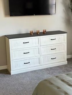 6-Drawer Double Dresser White/Beige