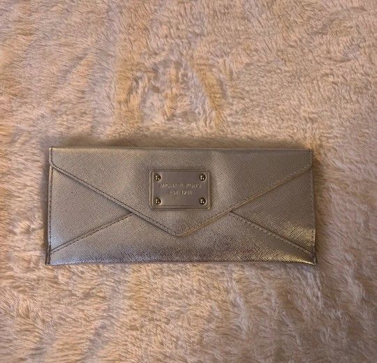 Michael Kors Silver Metallic Envelope Clutch 