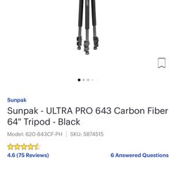 Used Sunpak Ultra Pro 643 Carbon Fiber 64” Tripod