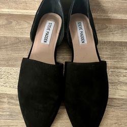 Steve Madden Black Suede Pointed Closed Toe D'Orsay Office Work Flats
